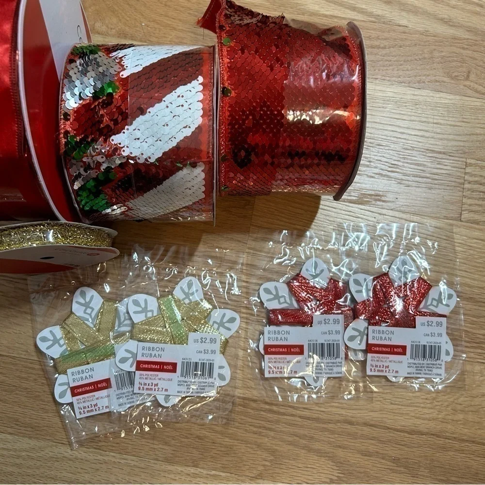 Christmas Ribbon Bundle Sequin Red Green Gold NEW Arts Crafts